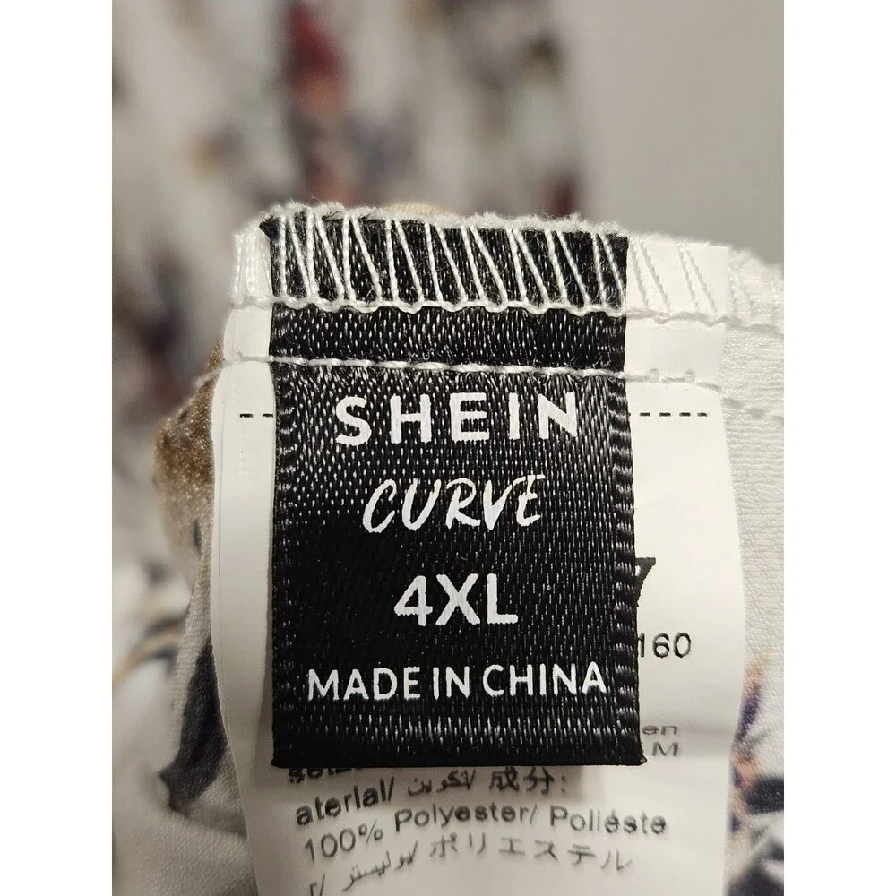 SHEIN White Floral Pleated V-Neck A-Line Sleeveless Midi Dress 4XL
